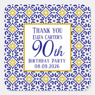 Portuguese Tiles Blue 90th Birthday Mediterranean Square Sticker