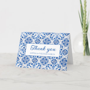 Portuguese Tiles Blue Floral Wedding Thank you Card