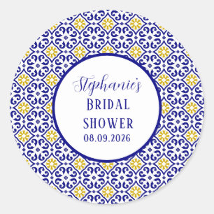 Portuguese Tiles Blue Mediterranean Bridal shower Classic Round Sticker