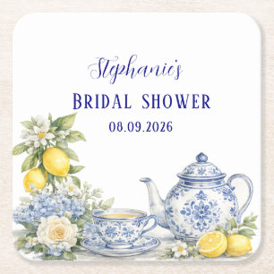 Portuguese Tiles Blue Mediterranean Bridal shower Square Paper Coaster
