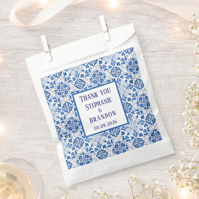 Portuguese Tiles Blue Mediterranean Wedding Favour Bag (Clipped)