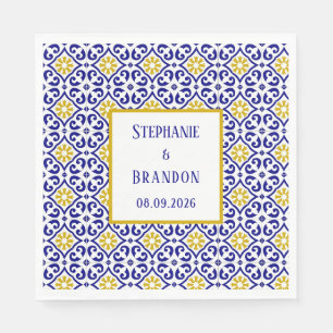 Portuguese Tiles Blue Mediterranean Wedding Napkin