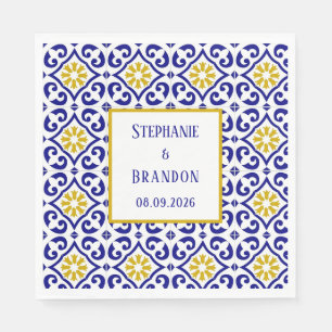 Portuguese Tiles Blue Mediterranean Wedding Napkin