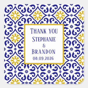 Portuguese Tiles Blue Mediterranean Wedding Square Sticker