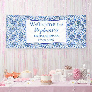 Portuguese Tiles Blue Rustic Elegant Bridal Shower Banner