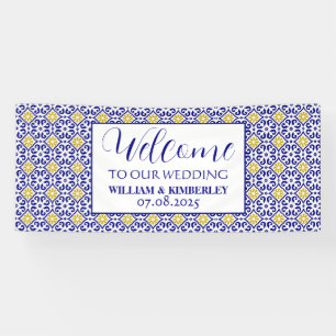 Portuguese Tiles Blue Rustic Elegant Wedding Banner