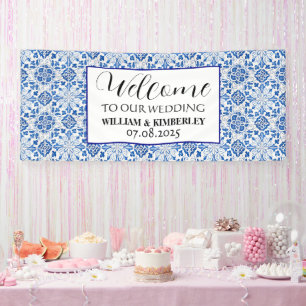 Portuguese Tiles Blue Rustic Elegant Wedding Banner