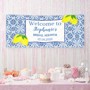 Portuguese Tiles Blue Rustic Lemons Bridal Shower Banner