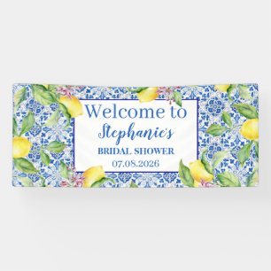 Portuguese Tiles Blue Rustic Lemons Bridal Shower Banner