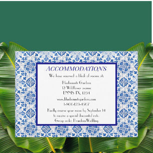 Portuguese tiles Blue Wedding Accommodations Enclosure Card