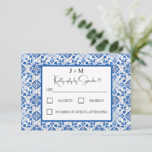 Portuguese Tiles Blue White Mediterranean RSVP Card