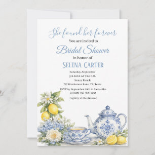 Portuguese tiles Floral Watercolor Bridal Shower  Invitation