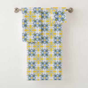 Portuguese tiles in blue and yellow  bath towel set