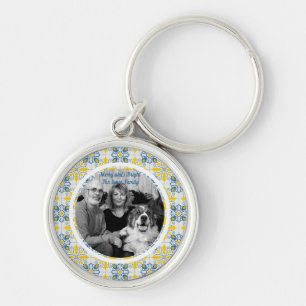 Portuguese tiles in blue and yellow for Christmas Keychain