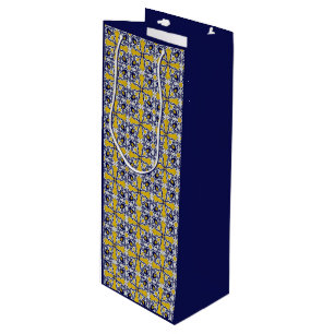 Portuguese tiles in blue and yellow for Christmas Wine Gift Bag