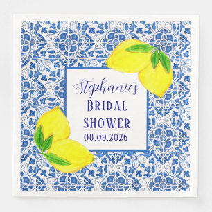 Portuguese Tiles Lemon Mediterranean Bridal shower Napkin