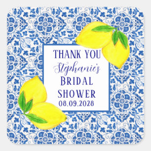 Portuguese Tiles Lemon Mediterranean Bridal shower Square Sticker