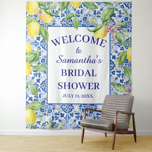 Portuguese tiles Lemon Mediterranean Bridal Shower Tapestry (In Situ)