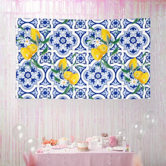 Portuguese tiles,lemons,fruits,summer art       banner (Party)