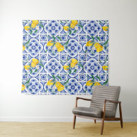 Portuguese tiles,lemons,fruits,summer art        