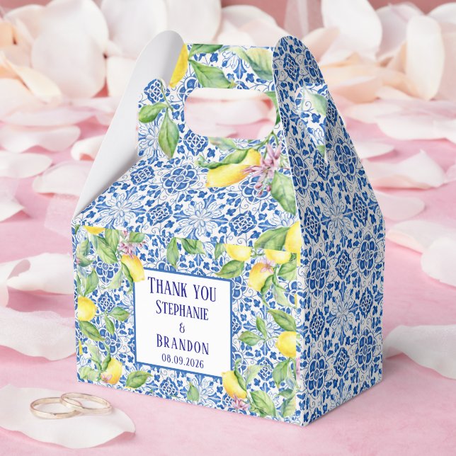 Portuguese Tiles Lemons Mediterranean Wedding Favor Box (Wedding)