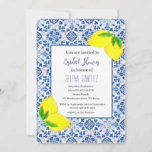 Portuguese tiles Lemons Watercolor Bridal Shower  Invitation