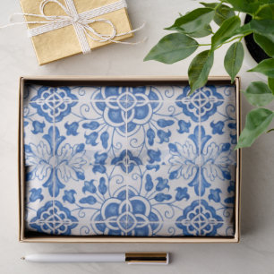 Portuguese Tiles Mediterranean Blue Floral Tissue Paper