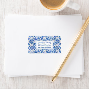 Portuguese Tiles Mediterranean Blue Wedding Label