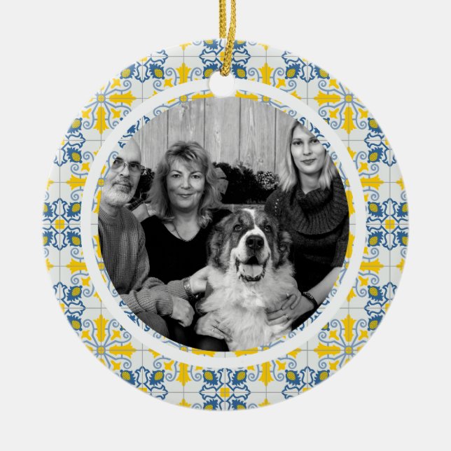 Portuguese Tiles Photo frame for family Christmas Ceramic Ornament (Front)