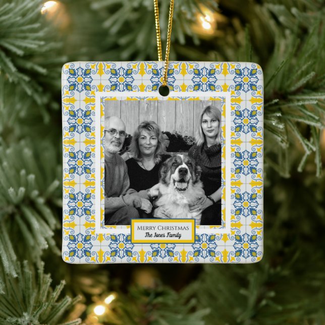 Portuguese Tiles Photo frame for family Christmas Ceramic Ornament (Tree)