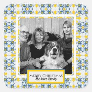 Portuguese Tiles Photo frame for family Christmas Square Sticker