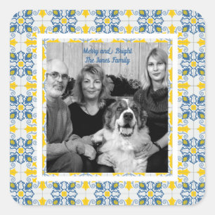 Portuguese tiles photo frame for family reunion Square Sticker