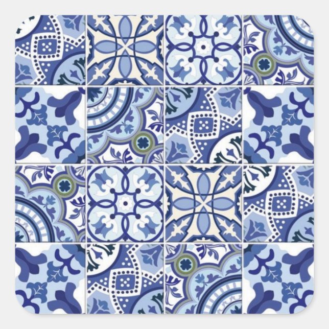 Portuguese tiles Square Stickers (Front)