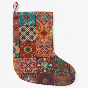 Portuguese Tiles: Talavera Style Azulejo. Small Christmas Stocking