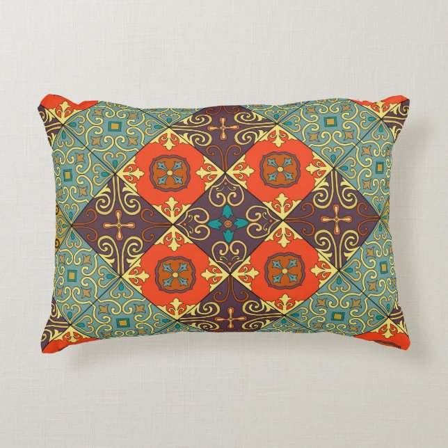 Portuguese Tiles Talavera Style Pattern Accent Pillow (Front)