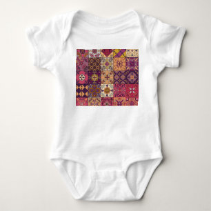 Portuguese tiles: talavera style pattern. baby bodysuit