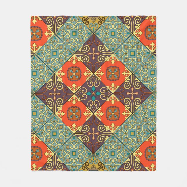 Portuguese Tiles Talavera Style Pattern Fleece Blanket (Front)