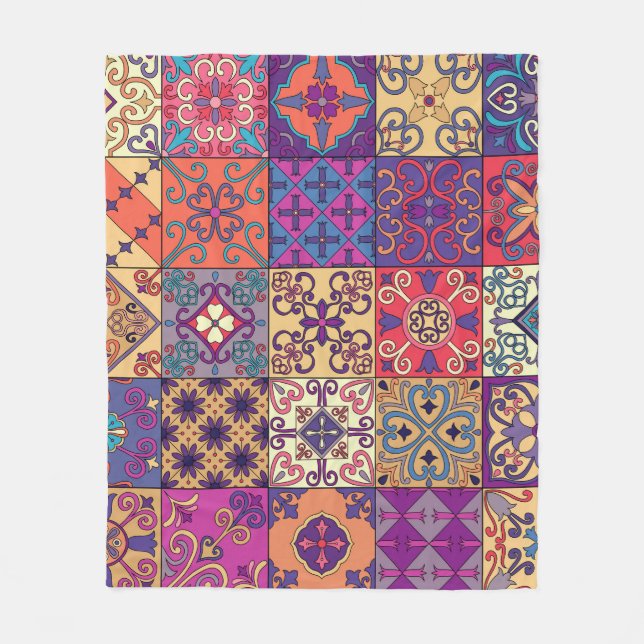Portuguese Tiles Talavera Style Pattern Fleece Blanket (Front)