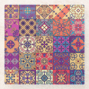 Portuguese Tiles Talavera Style Pattern Glass Coaster