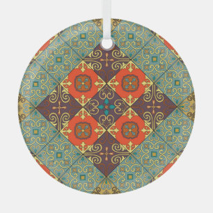 Portuguese Tiles Talavera Style Pattern Glass Ornament