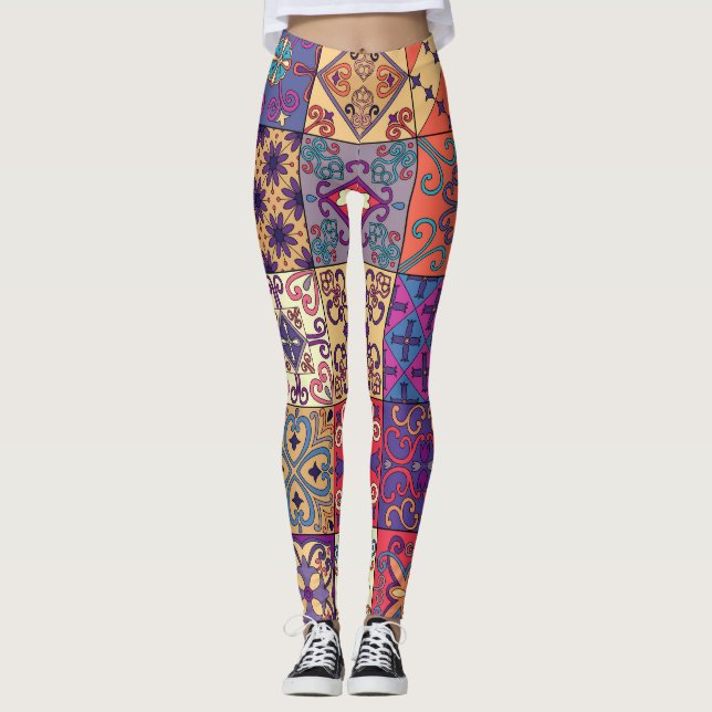 Portuguese Tiles Talavera Style Pattern Leggings (Front)