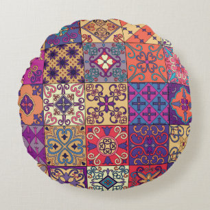 Portuguese Tiles Talavera Style Pattern Round Pillow