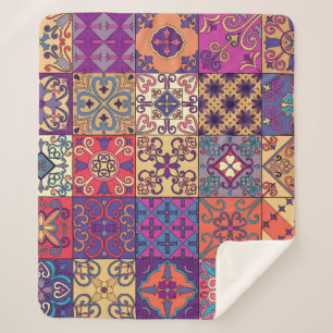 Portuguese Tiles Talavera Style Pattern Sherpa Blanket