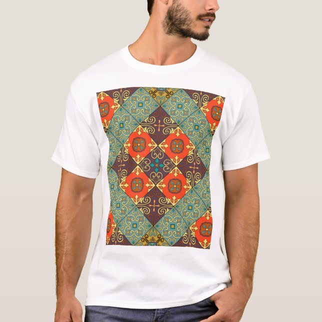 Portuguese Tiles Talavera Style Pattern T-Shirt (Front)