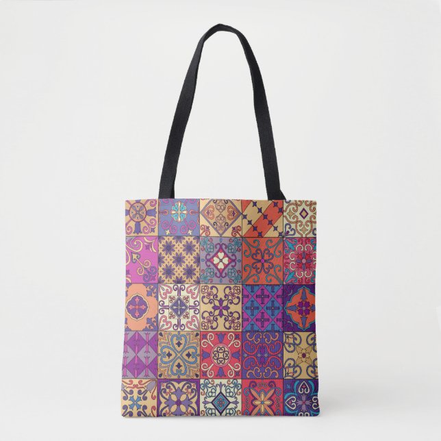 Portuguese Tiles Talavera Style Pattern Tote Bag (Front)