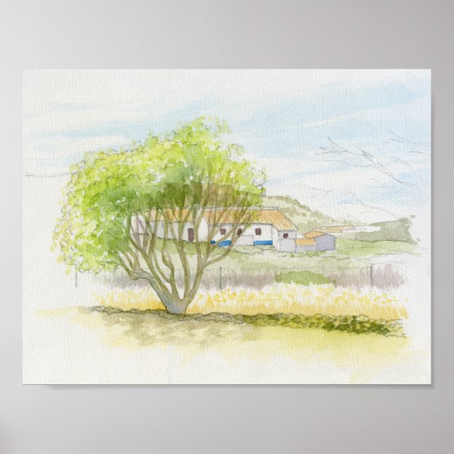 Portuguese villa and tree poster (Front)