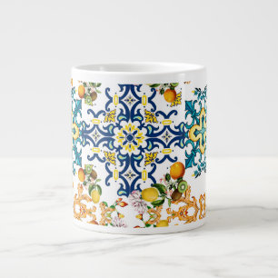 Portuguese vintage tiles kiwi and lemon pattern cu large coffee mug