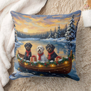 Portuguese Water Dog Christmas Boat Holiday Throw Pillow