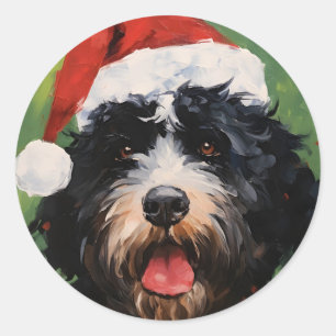 Portuguese water dog Christmas brush painting Classic Round Sticker
