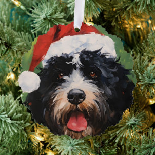 Portuguese water dog Christmas brush painting Ornament Card